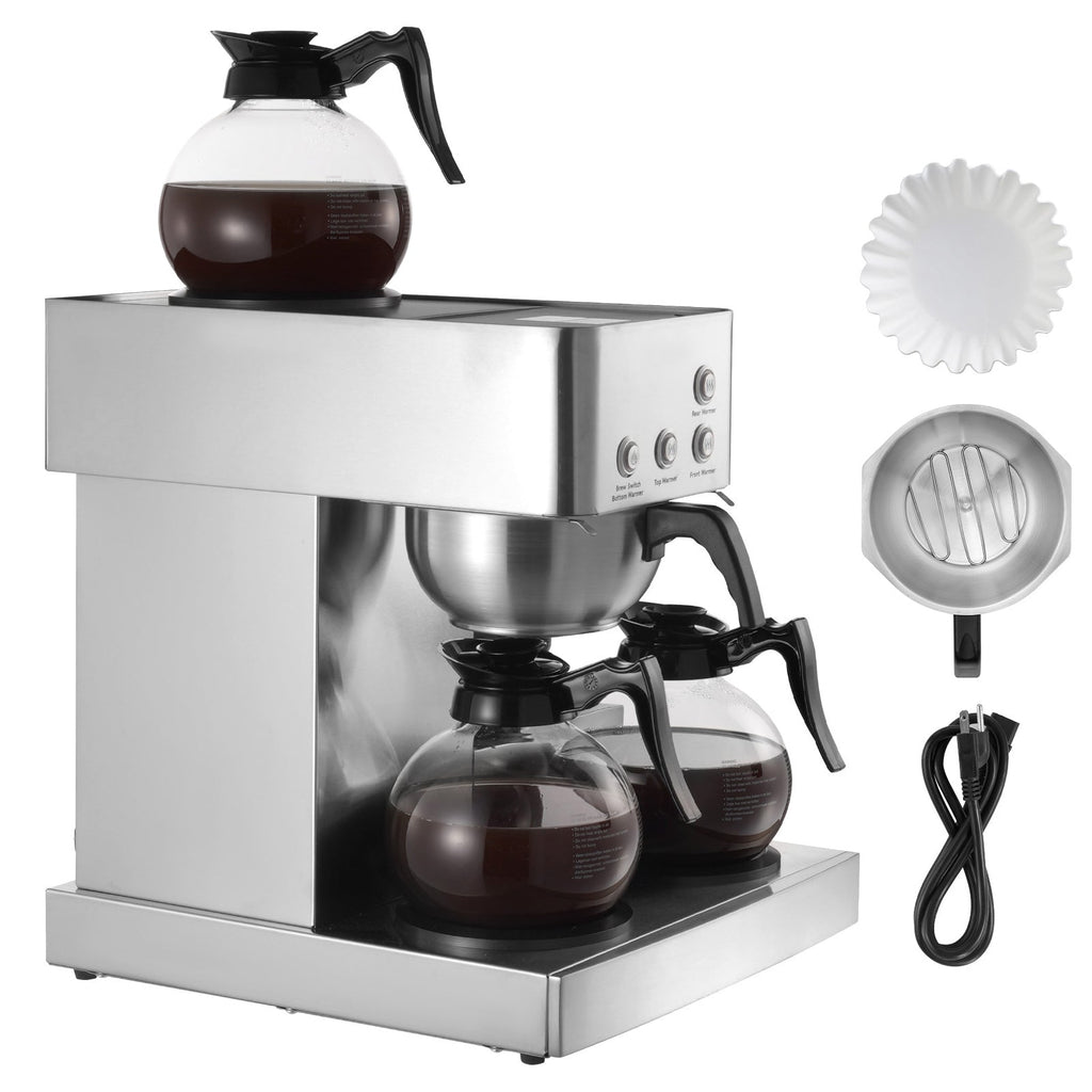 Commercial Drip Coffee Maker, 12 Cups Coffee-Maker Machine with 4 Glass Carafes and 4 Decanter Warmer Plates, Stainless Steel Drip Style Coffee Brewer, for Restaurant, Office, Coffee Shop & Home