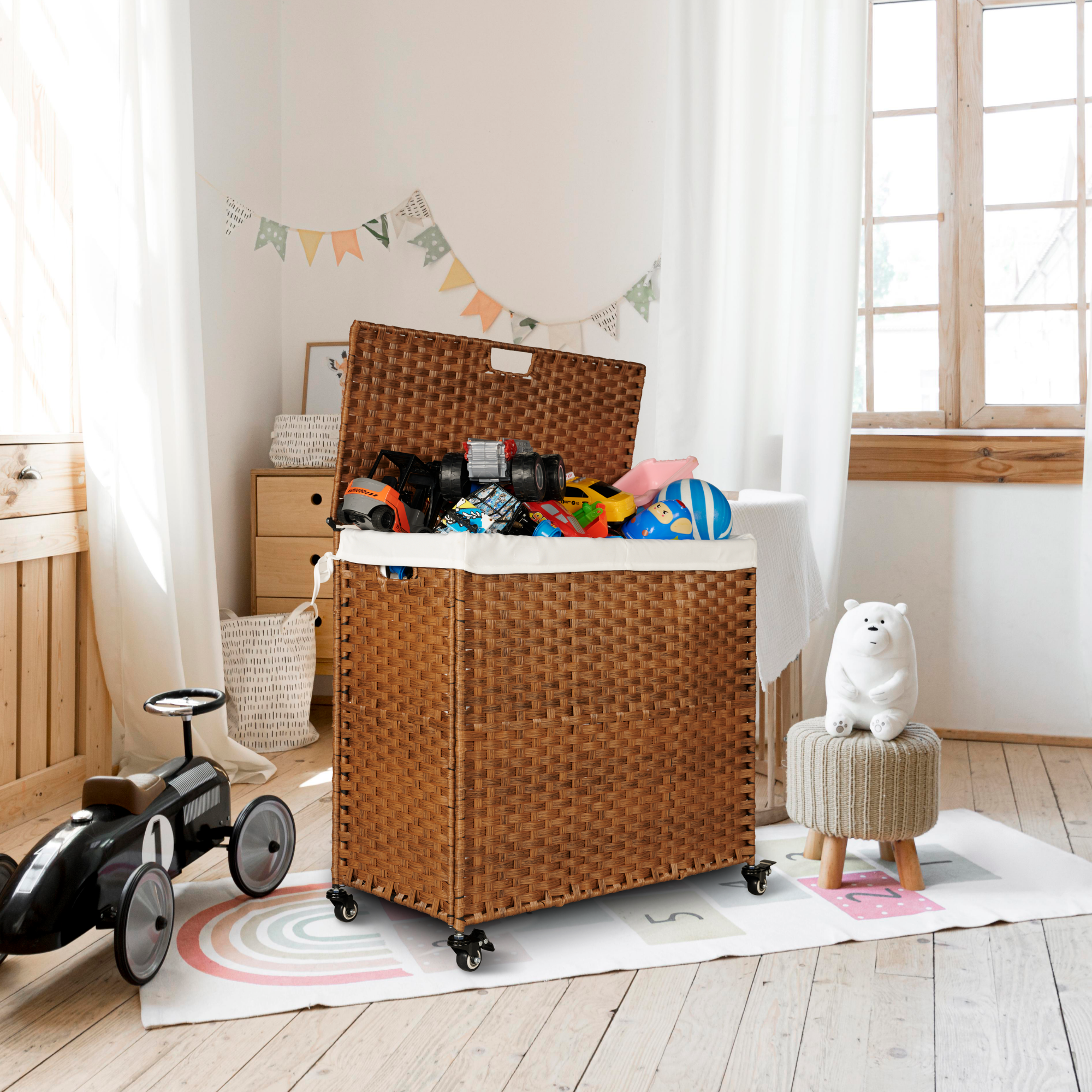Laundry Hamper With Lid and 02 Removable Bags with Wheels
