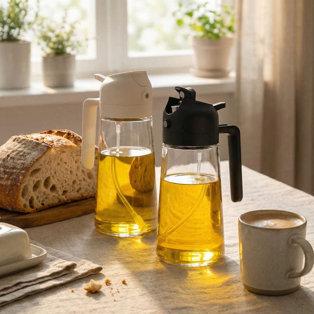 2-Pack 16oz 2-in-1 Glass Olive Oil Sprayer & Dispenser