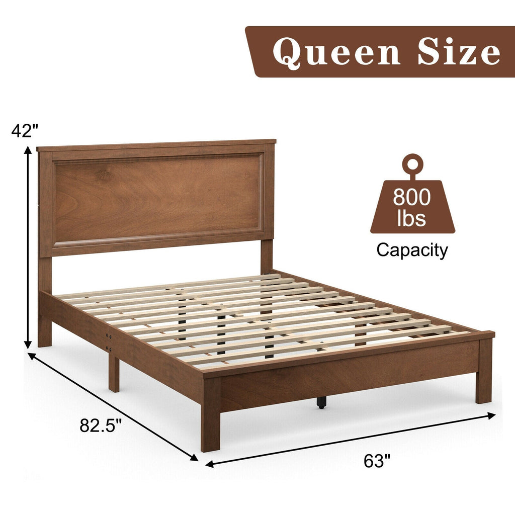 Queen Size Bed Frame Platform Slat High Headboard