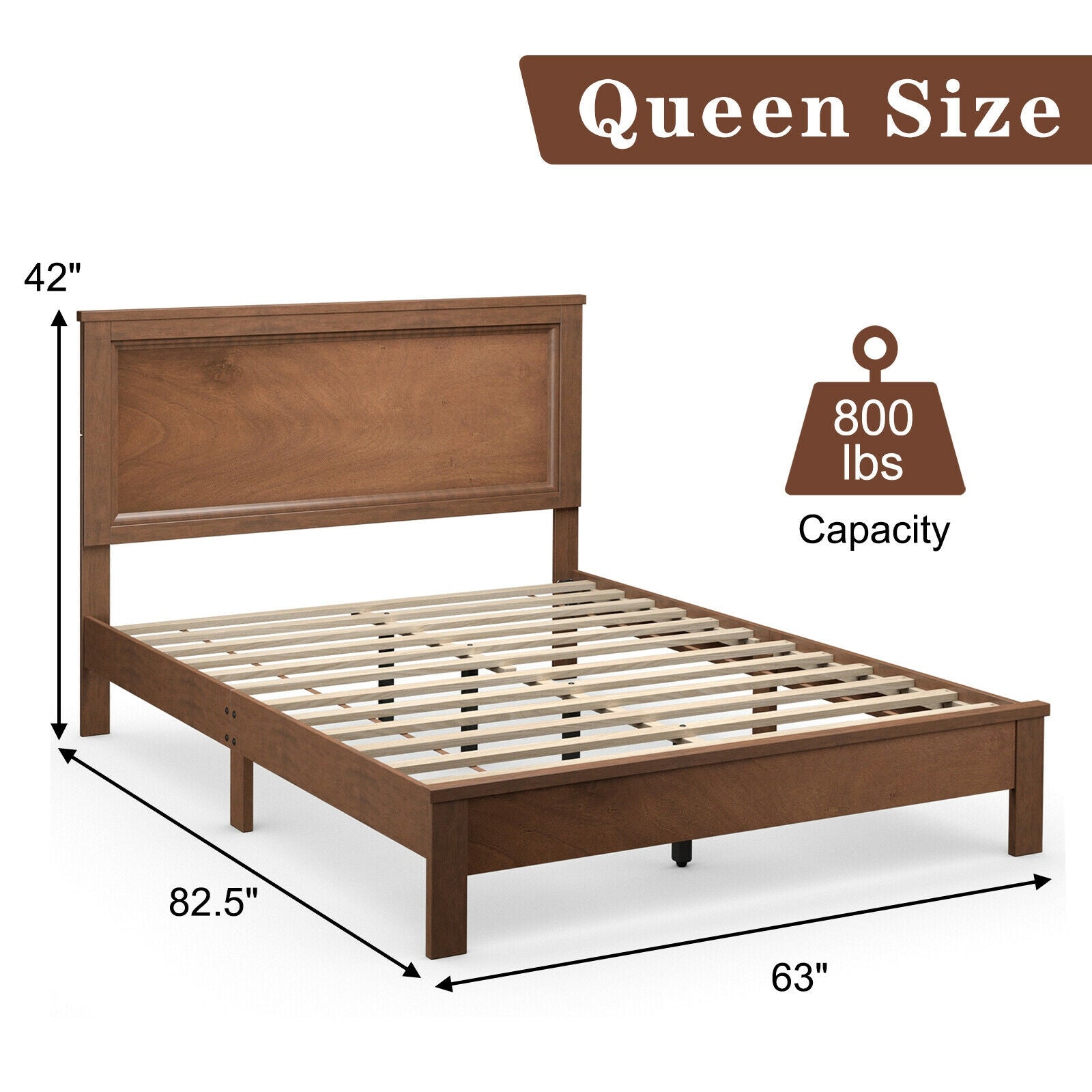 Queen Size Bed Frame Platform Slat High Headboard