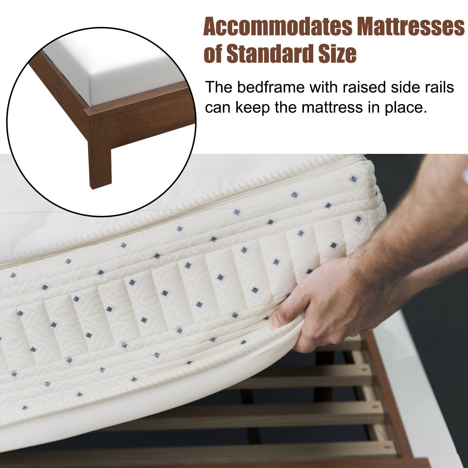 Queen Size Bed Frame Platform Slat High Headboard