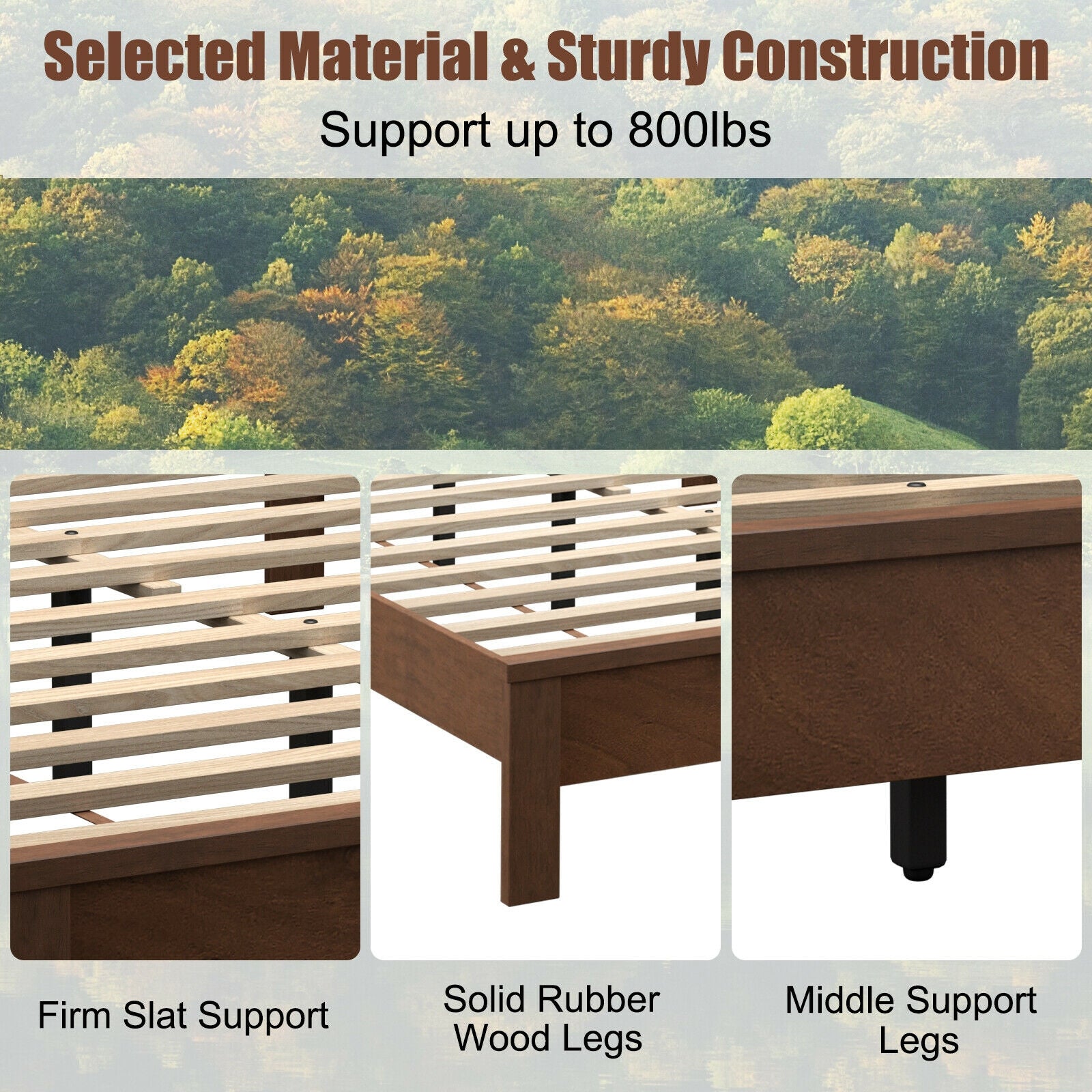Queen Size Bed Frame Platform Slat High Headboard