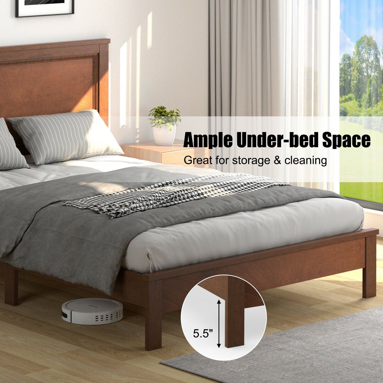 Queen Size Bed Frame Platform Slat High Headboard
