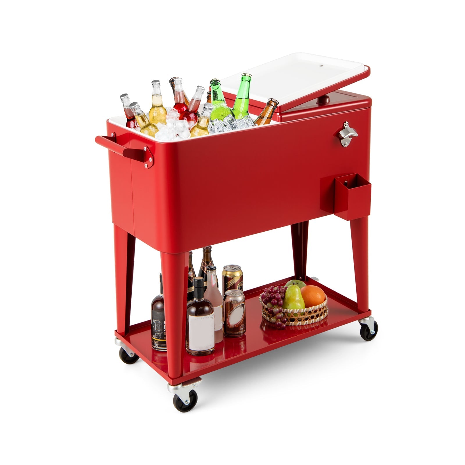 Portable Patio Cooler with Bottom Storage Shelf and Bottle Opener