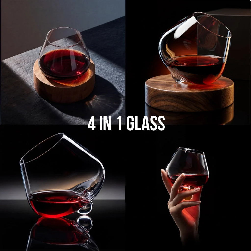 Kami Rotating Crystal Wine Glass & Wooden Coaster
