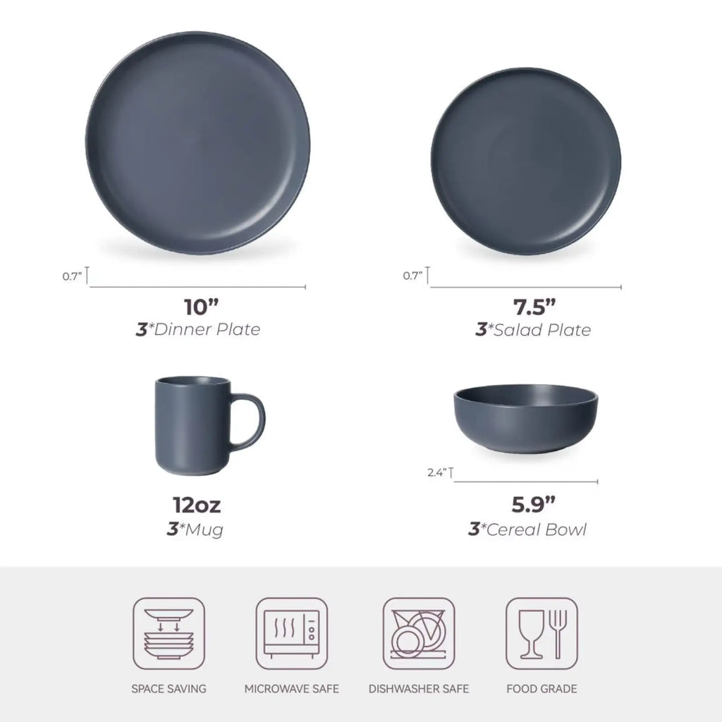 12-piece Stoneware Dinnerware Set Matte Glaze Service for 3