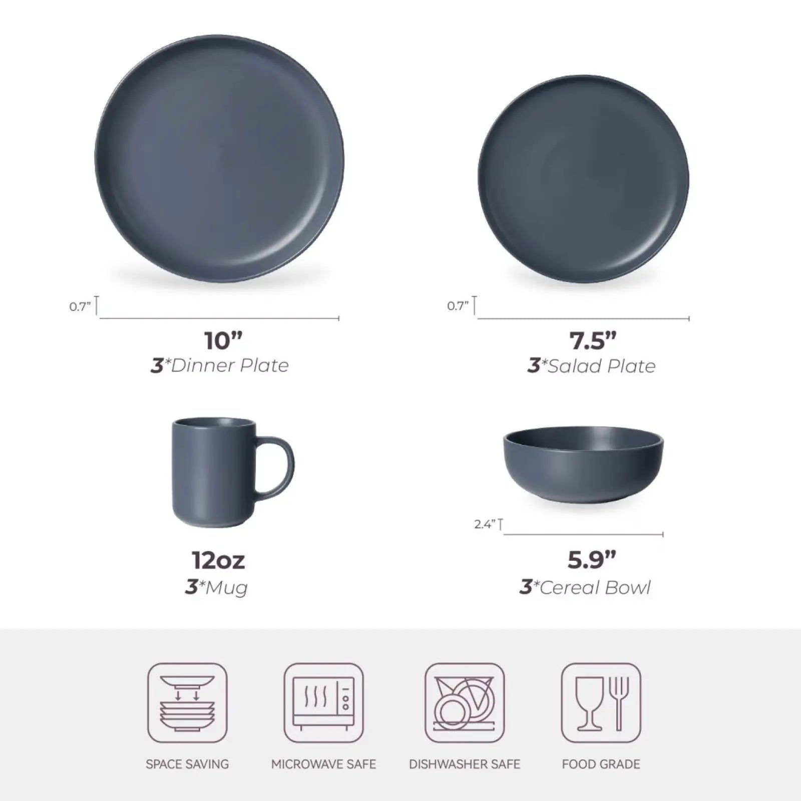 12-piece Stoneware Dinnerware Set Matte Glaze Service for 3