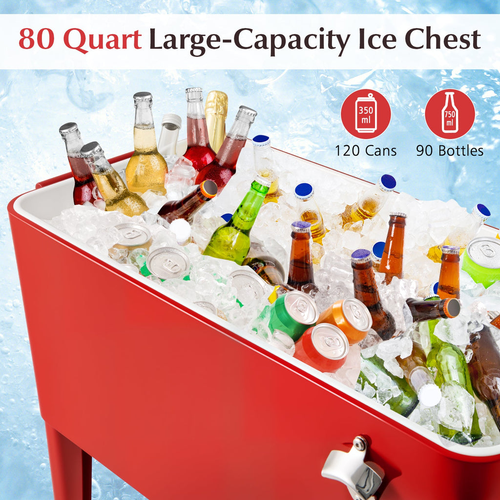 Portable Patio Cooler with Bottom Storage Shelf and Bottle Opener