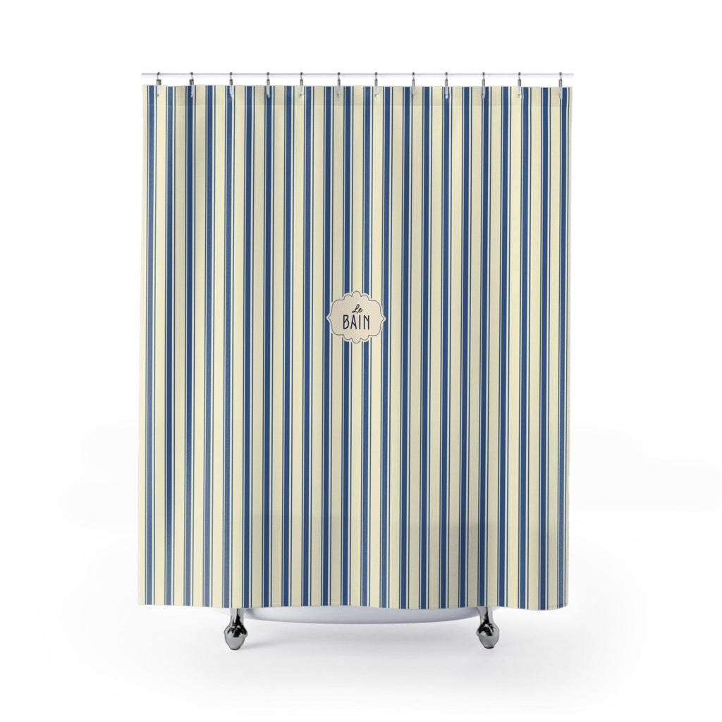 Le Bain Striped French Blue Shower Curtain | Nautical French Bathroom
