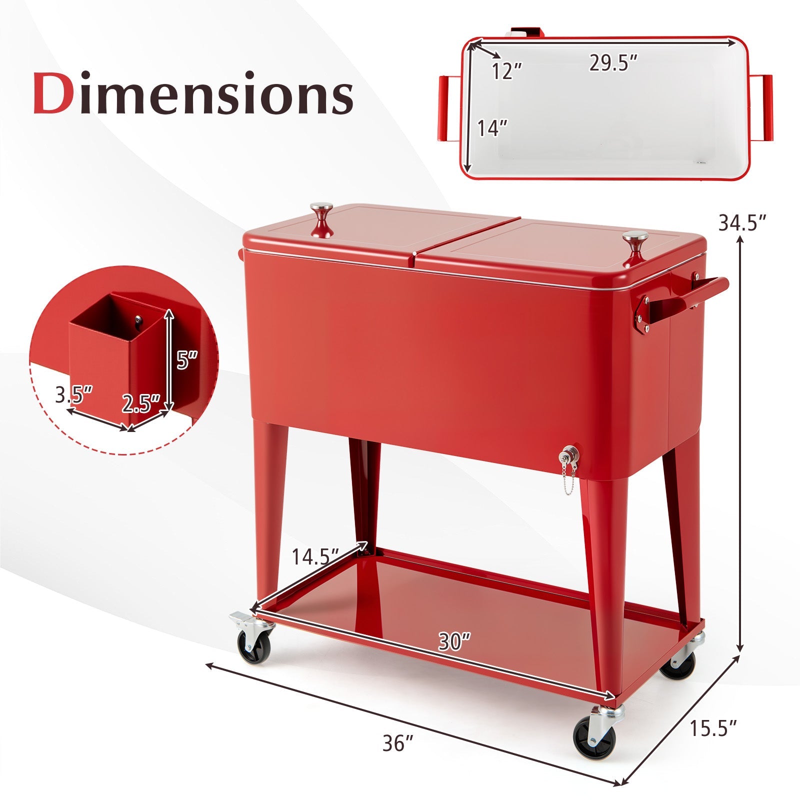 Portable Patio Cooler with Bottom Storage Shelf and Bottle Opener