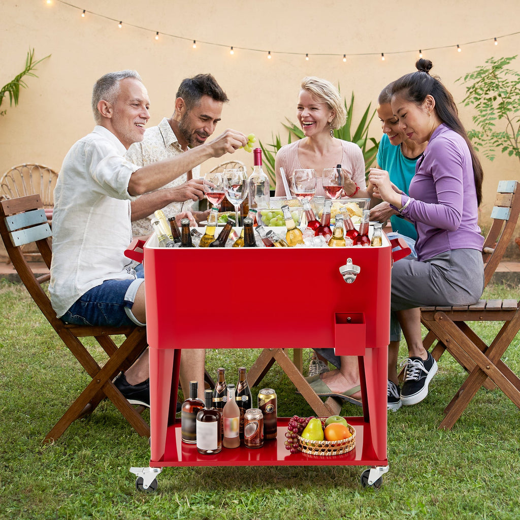 Portable Patio Cooler with Bottom Storage Shelf and Bottle Opener