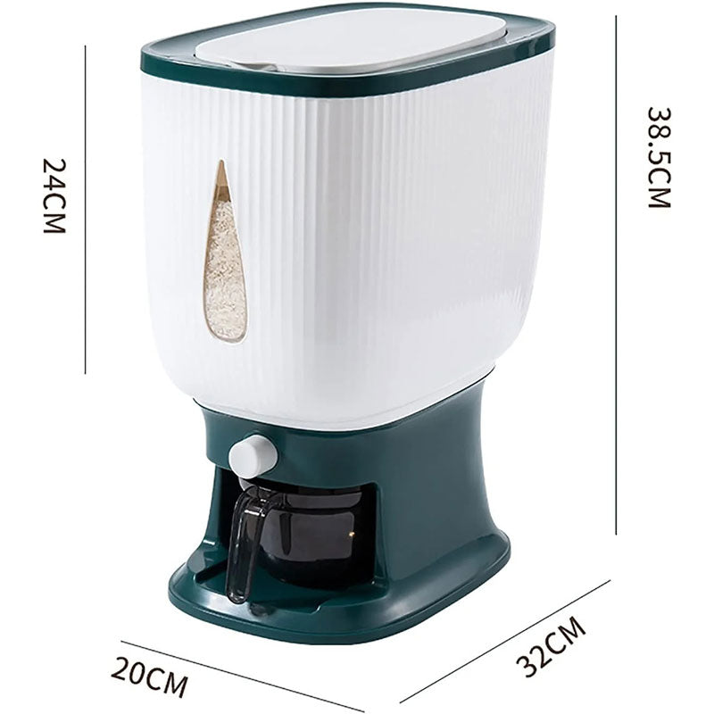 10Kg Rice/Cereal Dispenser Storage Container Sealed with Lid Measuring Cylinder