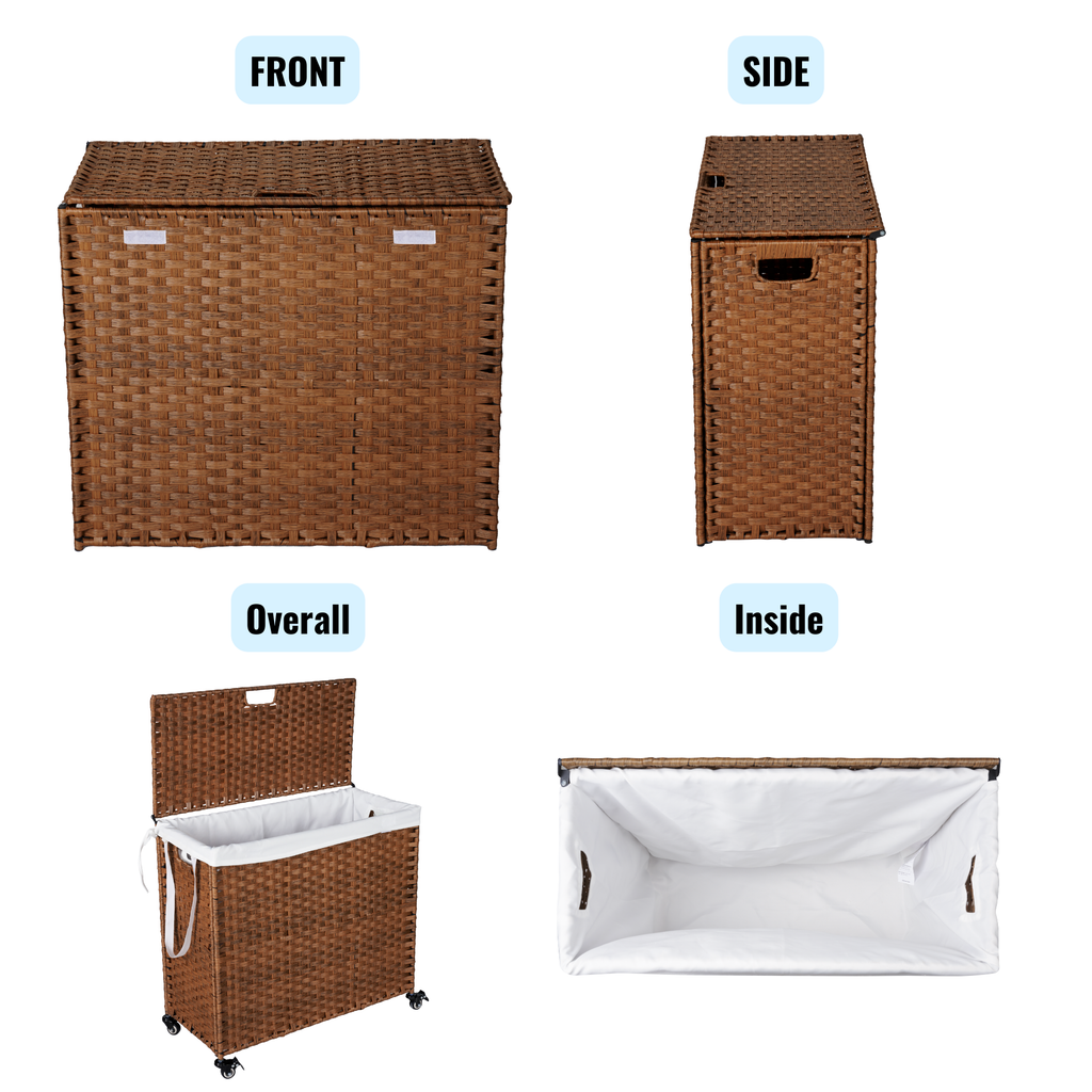 Laundry Hamper With Lid and 02 Removable Bags with Wheels