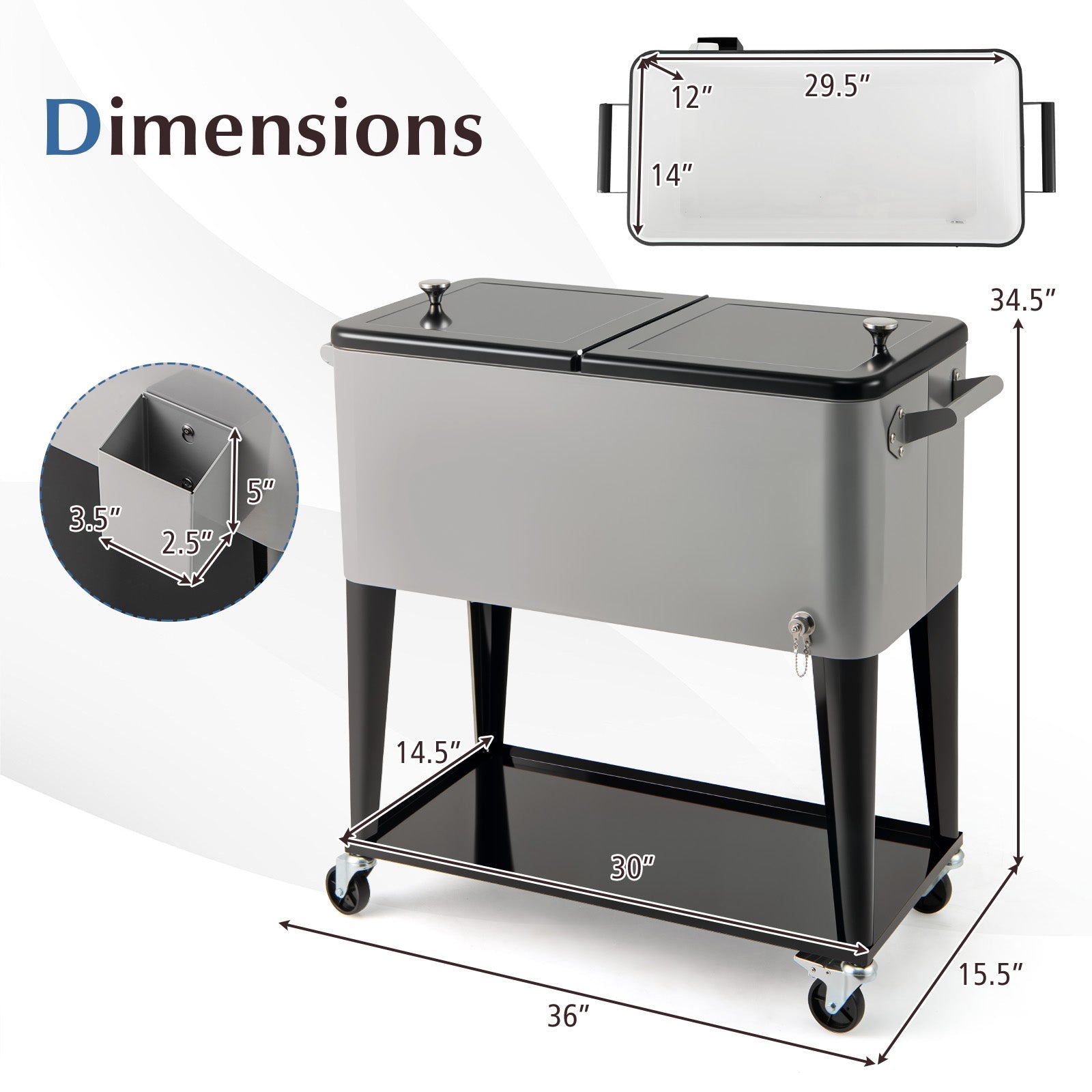Portable Patio Cooler with Bottom Storage Shelf and Bottle Opener