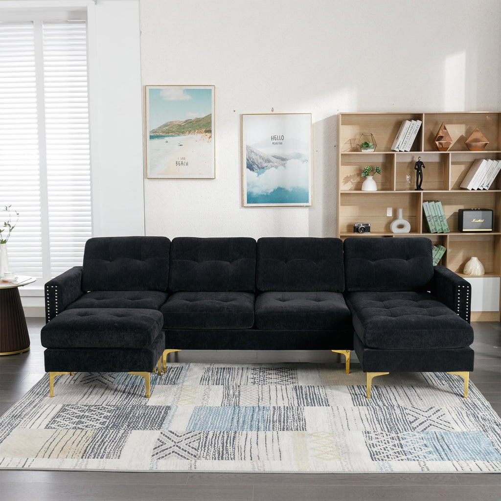 110.6" L-Shape Convertible Sectional Sofa Couch with Movable Ottoman