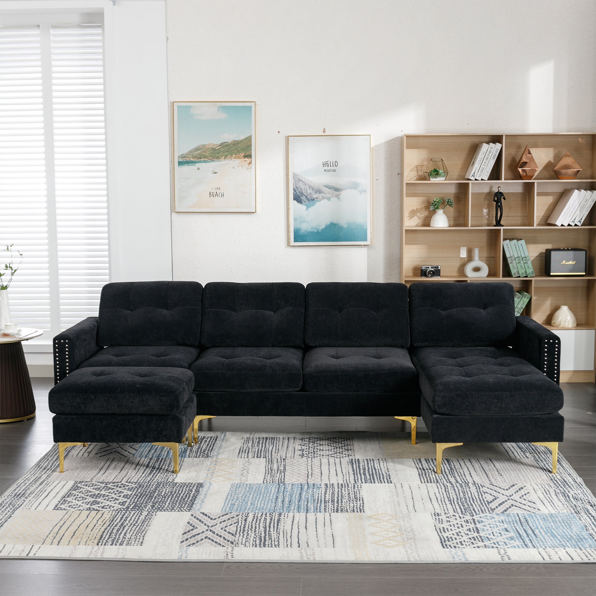110.6" L-Shape Convertible Sectional Sofa Couch with Movable Ottoman