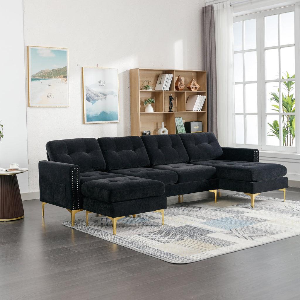110.6" L-Shape Convertible Sectional Sofa Couch with Movable Ottoman