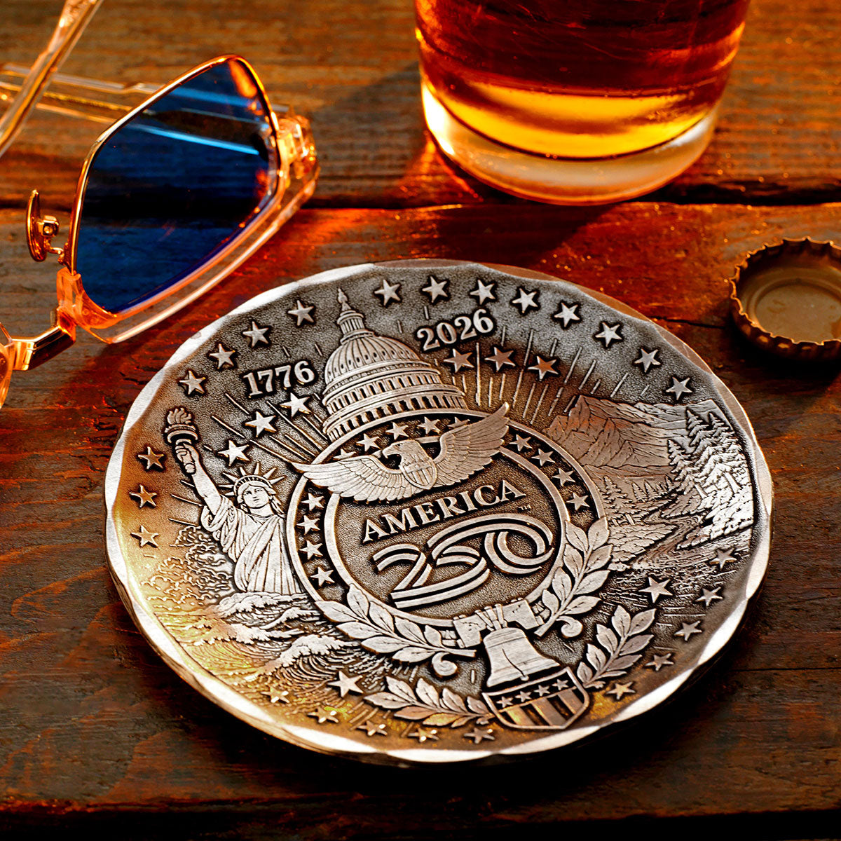 America250 Sea to Shining Sea Commemorative Coaster (Aluminum)