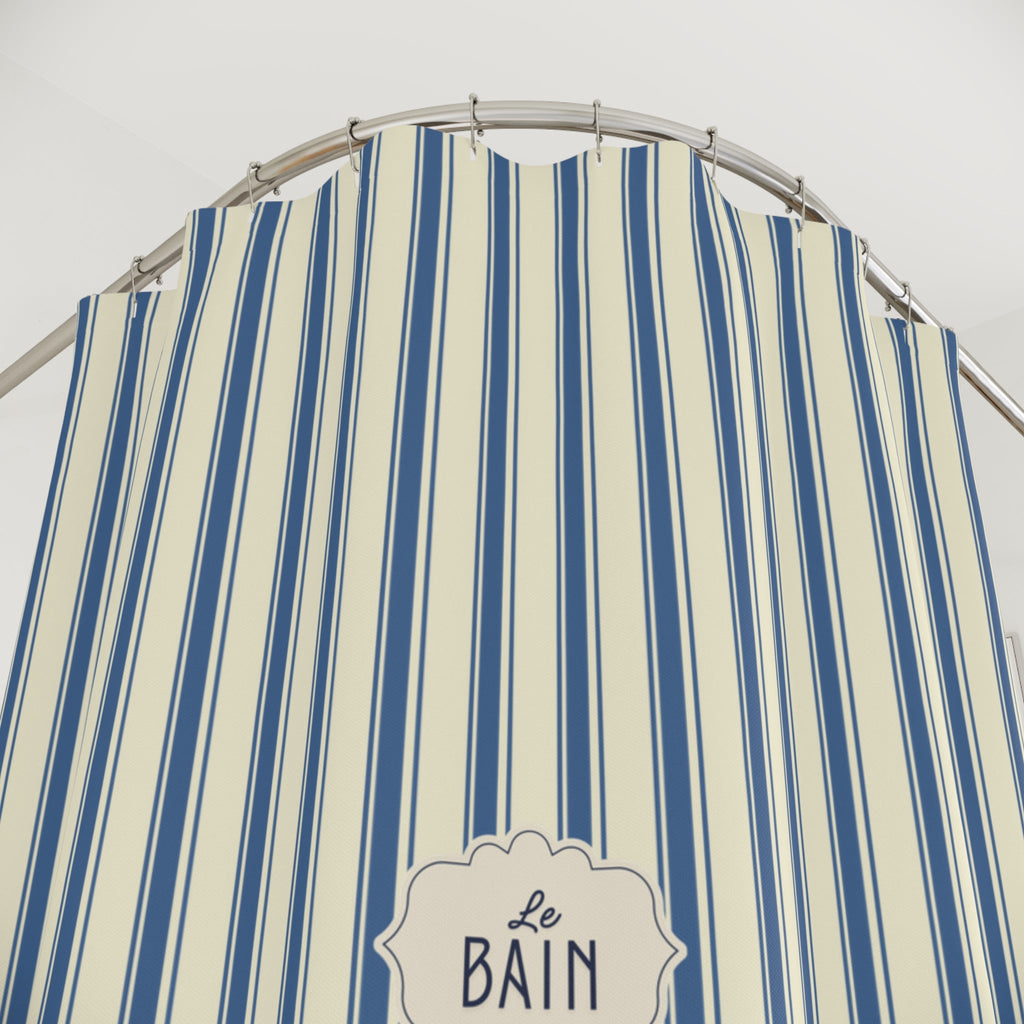 Le Bain Striped French Blue Shower Curtain | Nautical French Bathroom