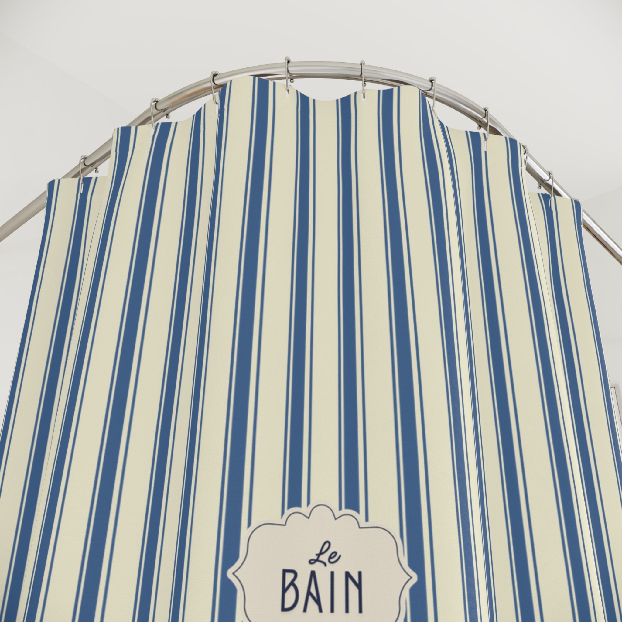 Le Bain Striped French Blue Shower Curtain | Nautical French Bathroom