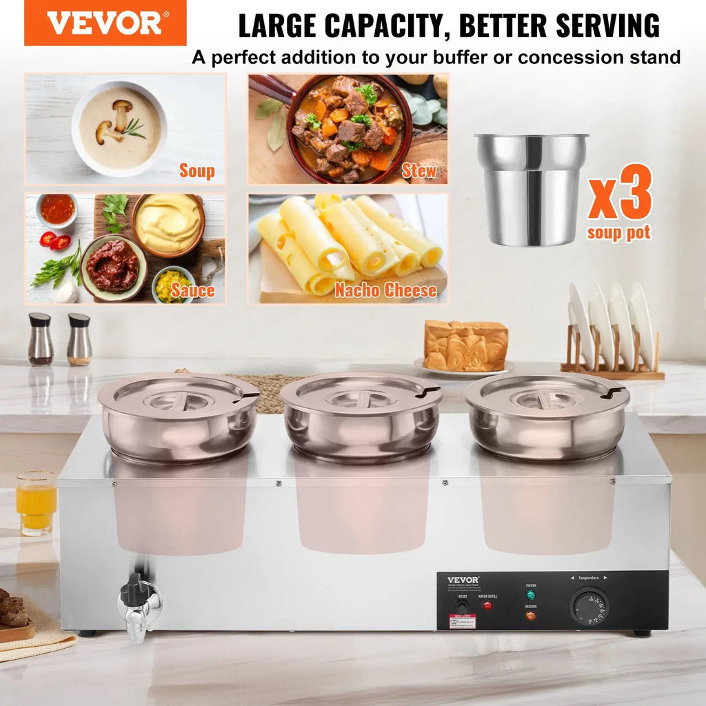 3-pot Electric Soup Warmer 1200w Commercial Bain Marie