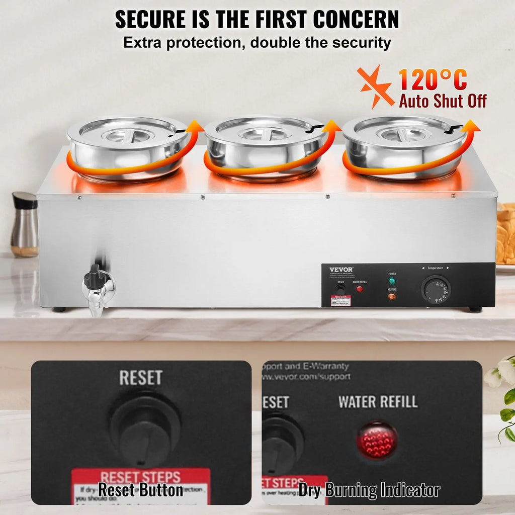3-pot Electric Soup Warmer 1200w Commercial Bain Marie