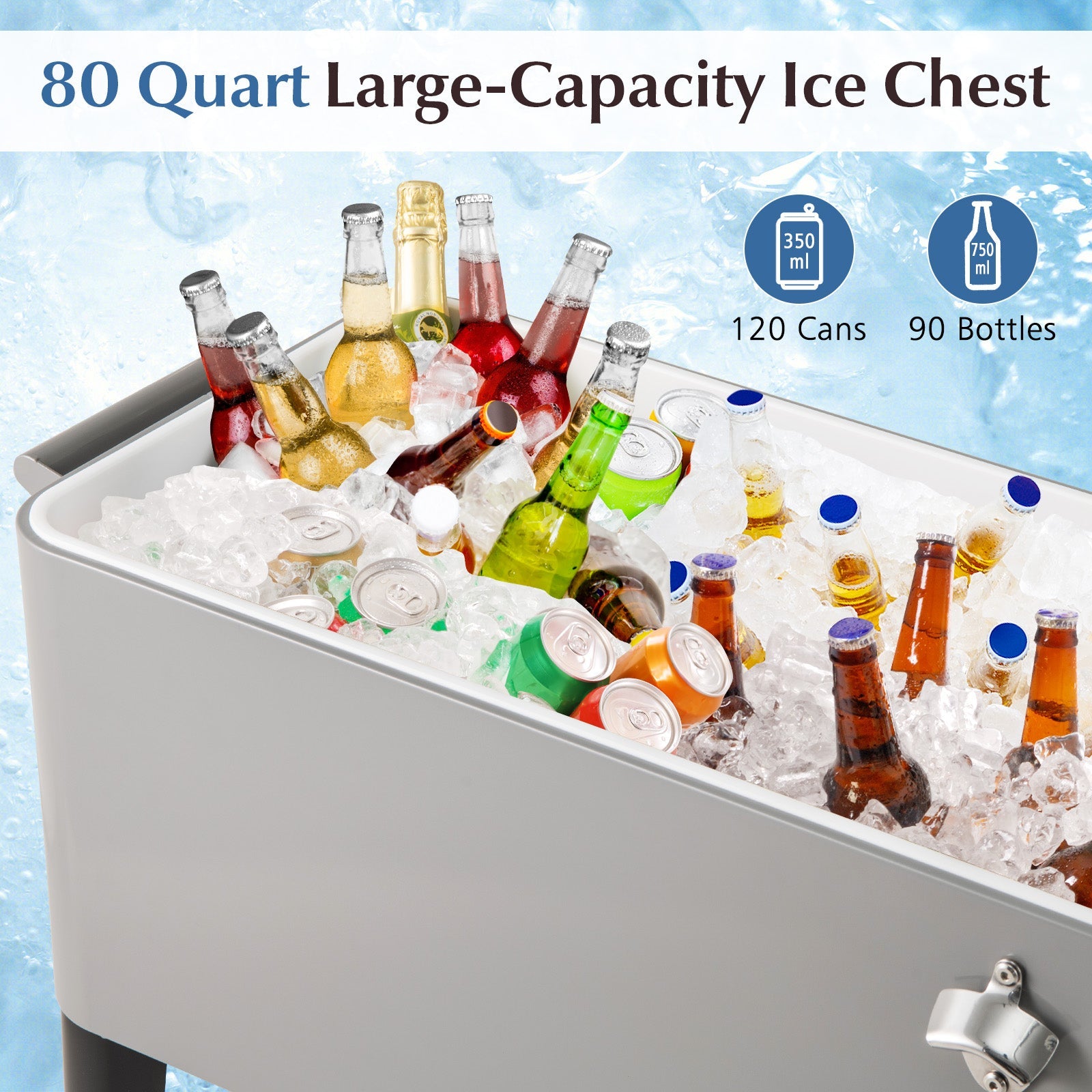 Portable Patio Cooler with Bottom Storage Shelf and Bottle Opener