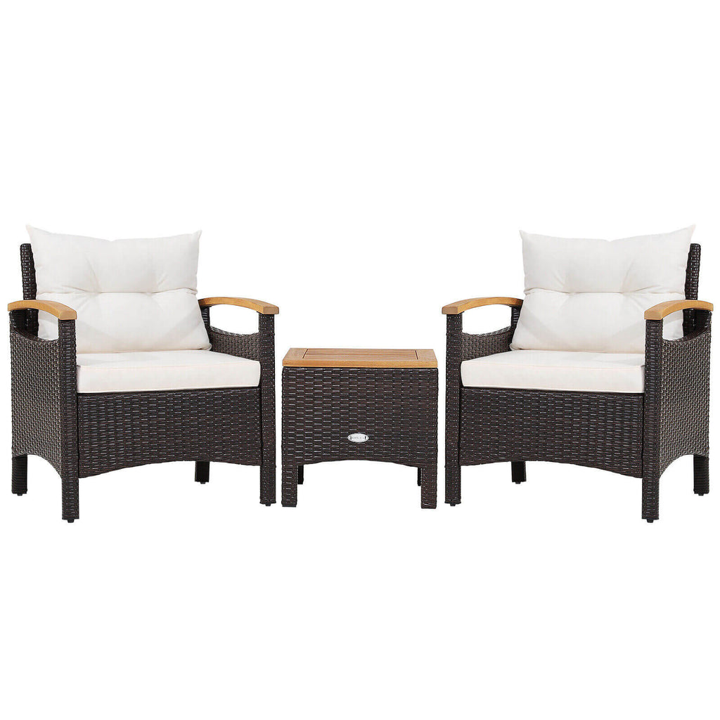 3 Pieces Patio Rattan Furniture Set with Removable Cushion