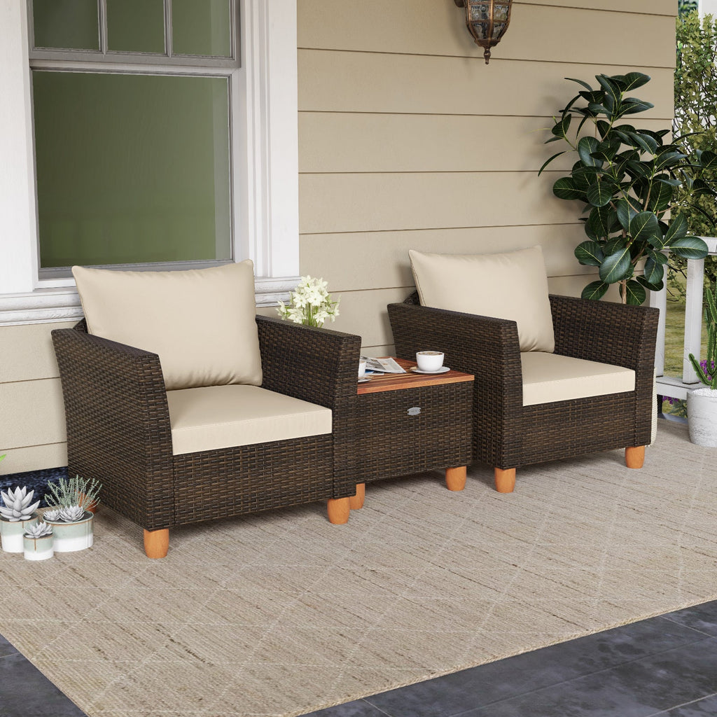 3 Pieces Patio wicker and wood set