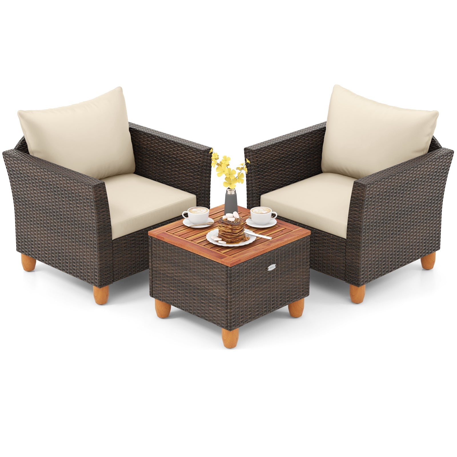 3 Pieces Patio wicker and wood set