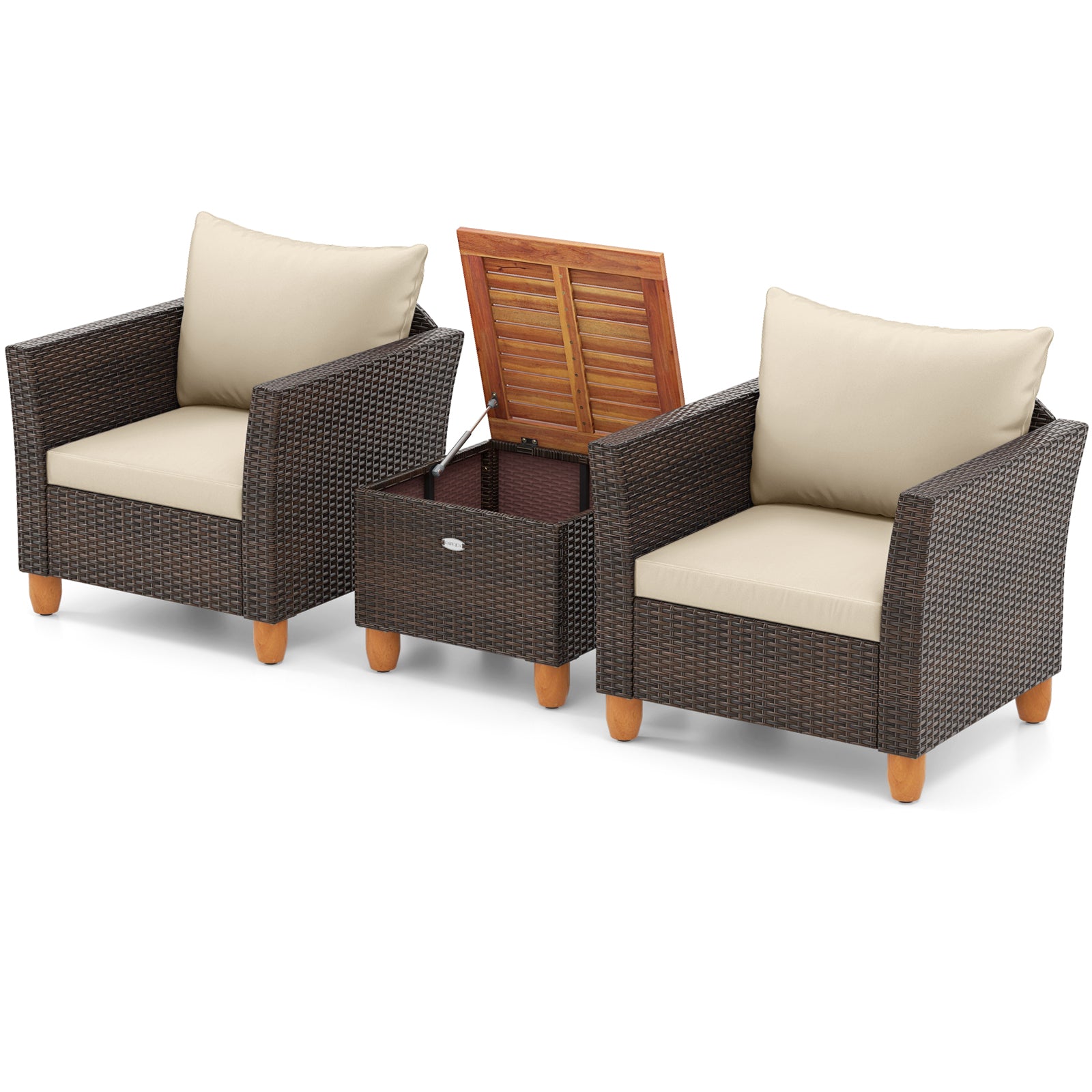 3 Pieces Patio wicker and wood set