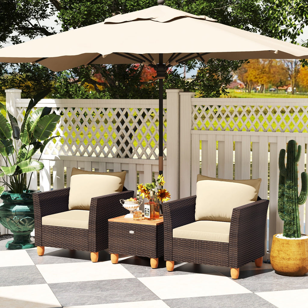 3 Pieces Patio wicker and wood set