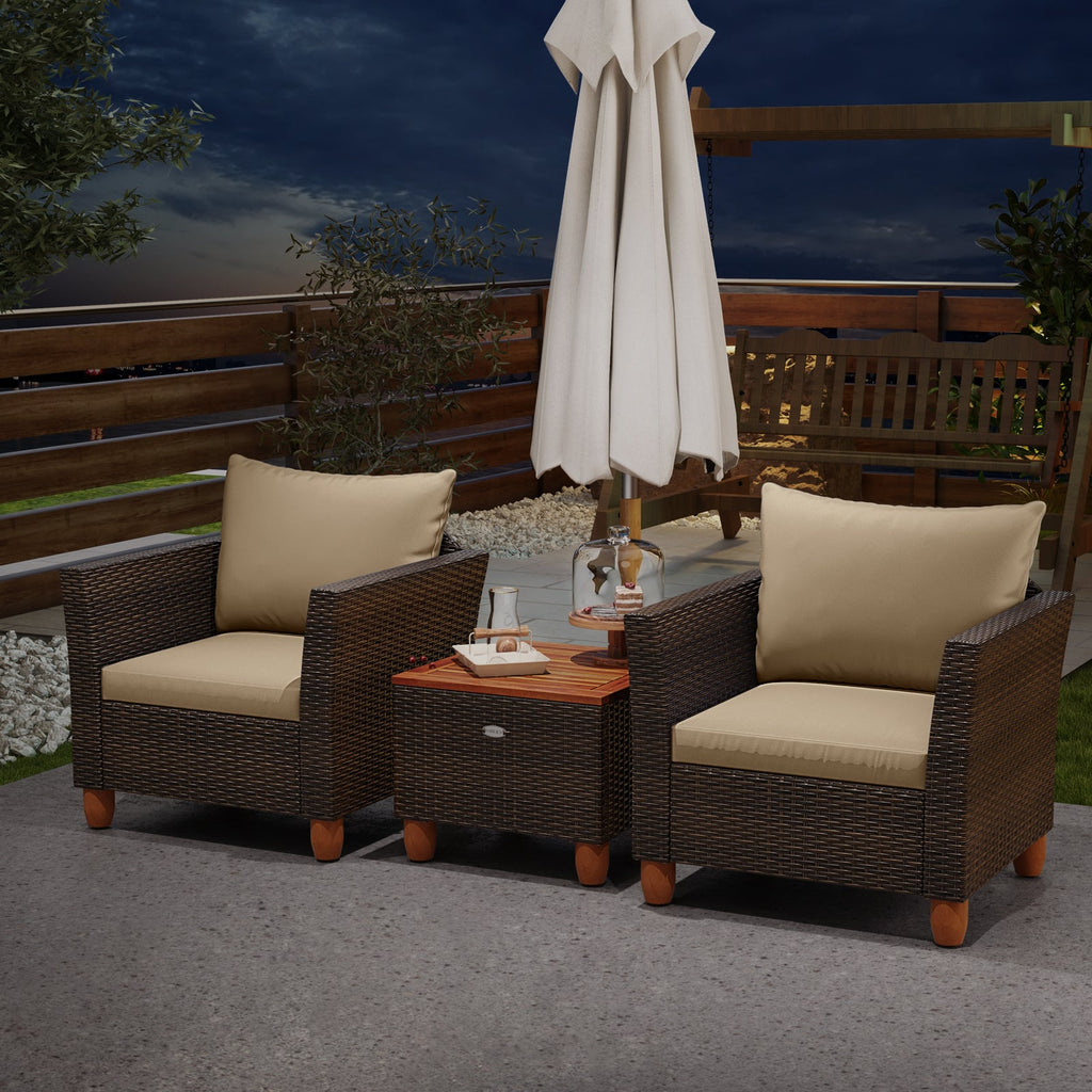 3 Pieces Patio wicker and wood set