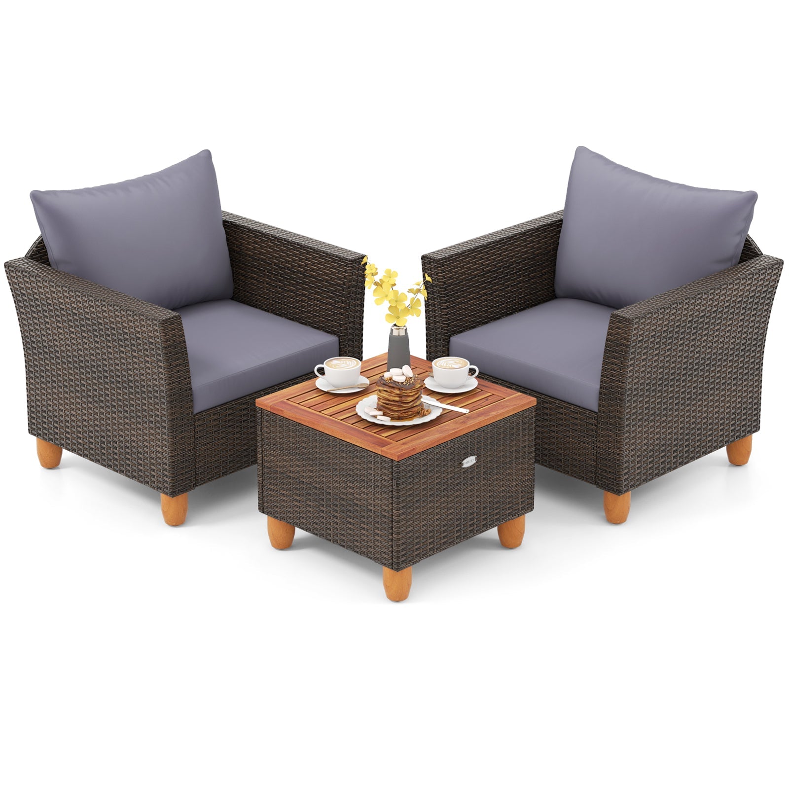 3 Pieces Patio wicker and wood set