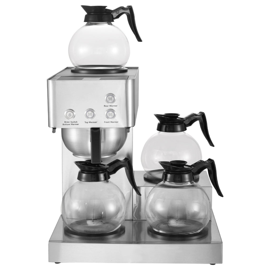 Commercial Drip Coffee Maker, 12 Cups Coffee-Maker Machine with 4 Glass Carafes and 4 Decanter Warmer Plates, Stainless Steel Drip Style Coffee Brewer, for Restaurant, Office, Coffee Shop & Home