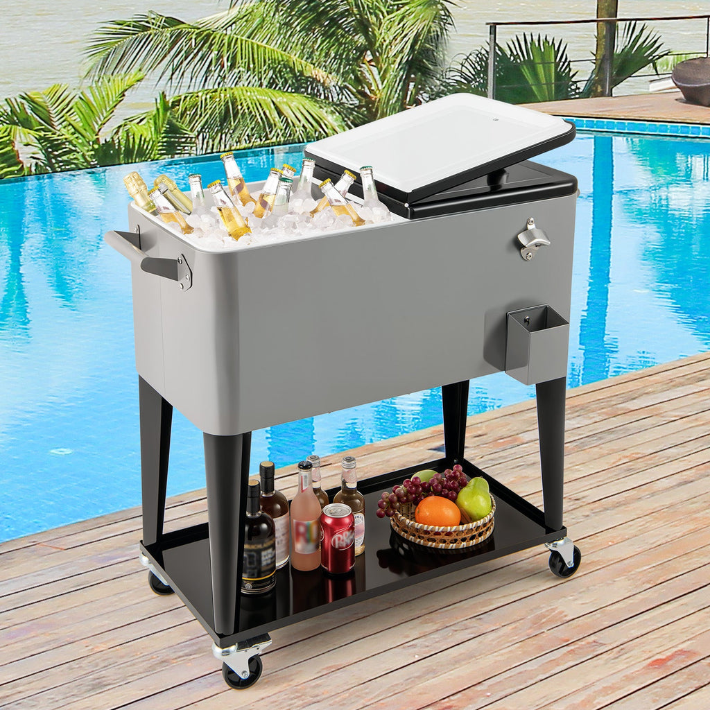 Portable Patio Cooler with Bottom Storage Shelf and Bottle Opener