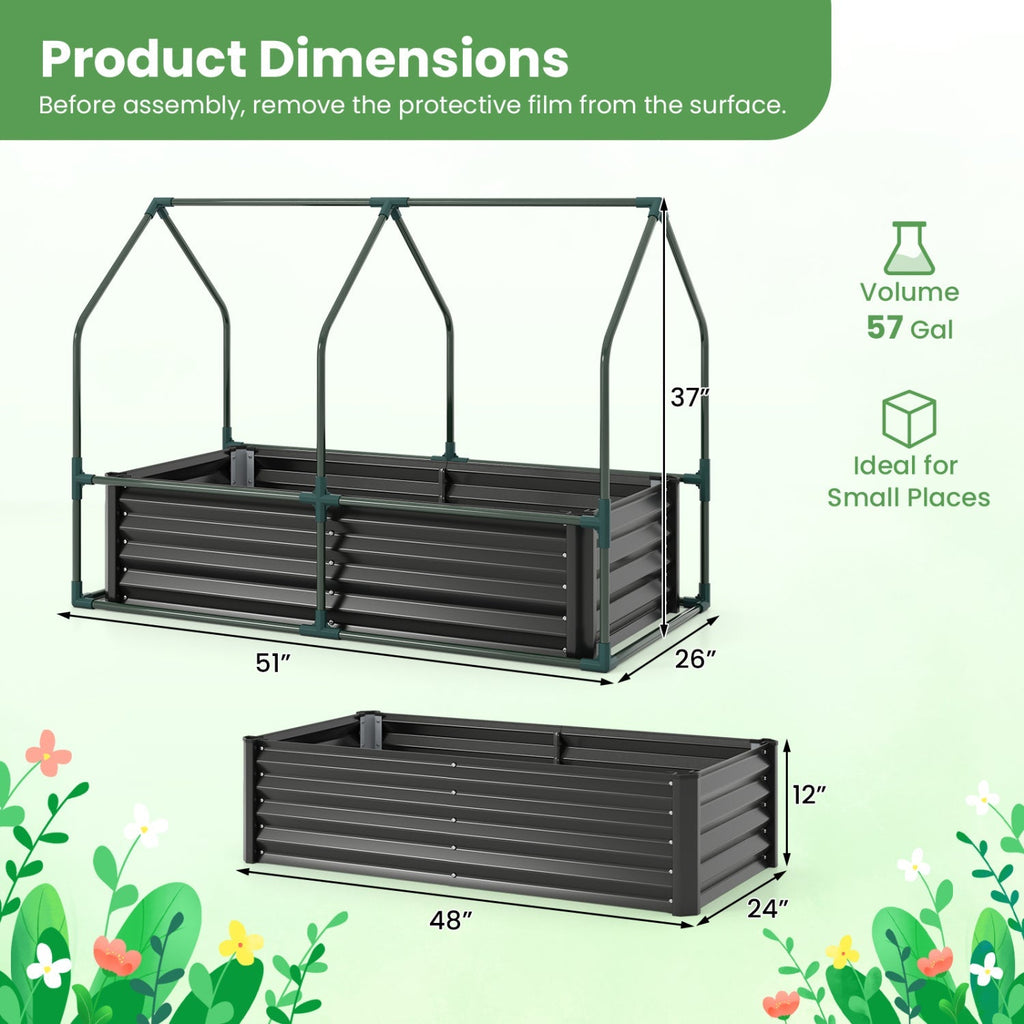 4 x 2 x 3 Feet Small Galvanized Raised Garden Bed with Greenhouse Cover