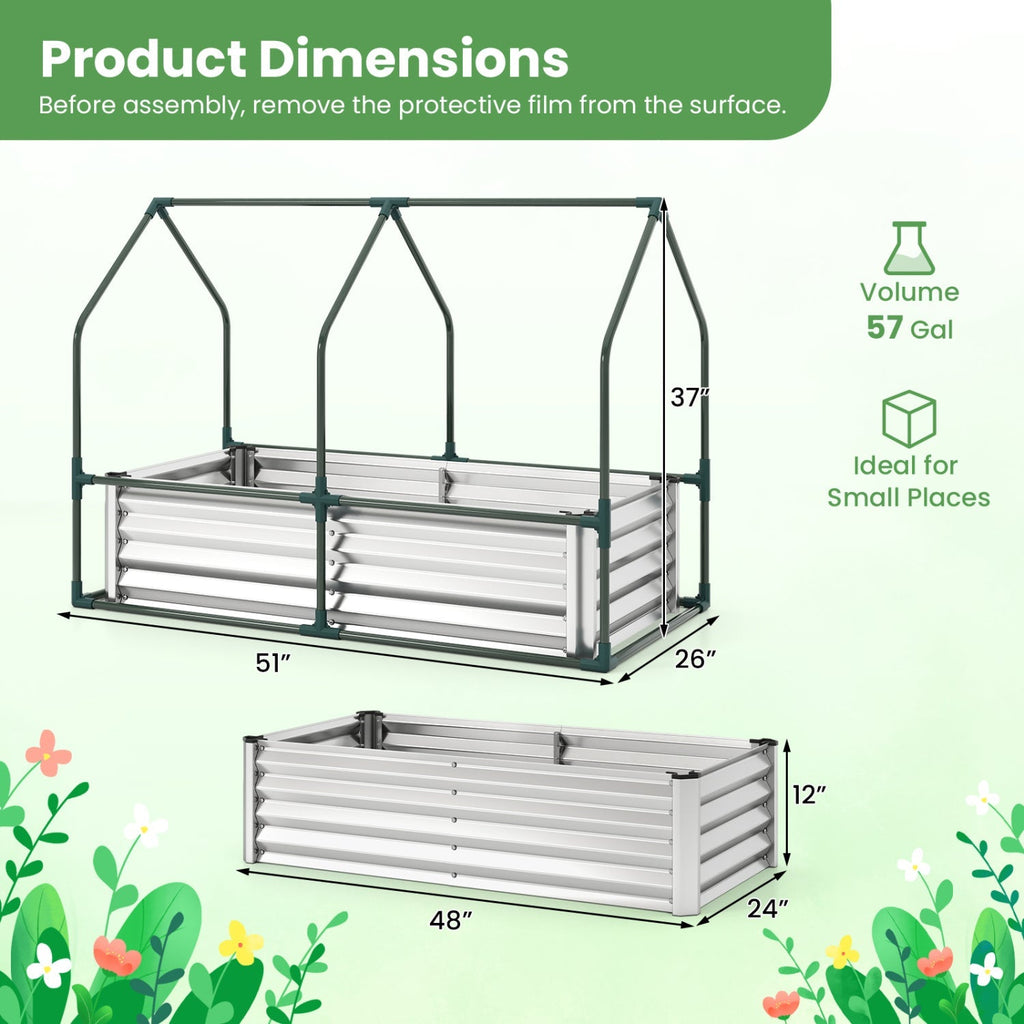 4 x 2 x 3 Feet Small Galvanized Raised Garden Bed with Greenhouse Cover