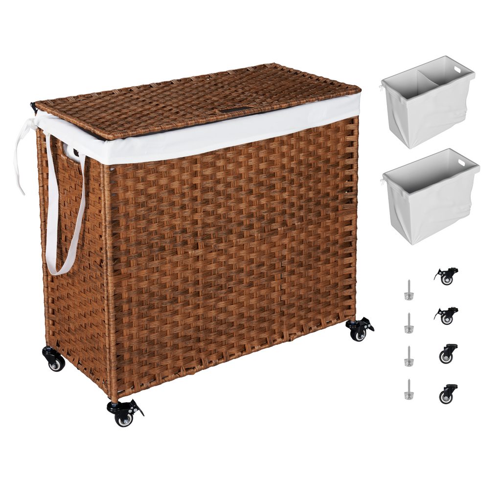 Laundry Hamper With Lid and 02 Removable Bags with Wheels