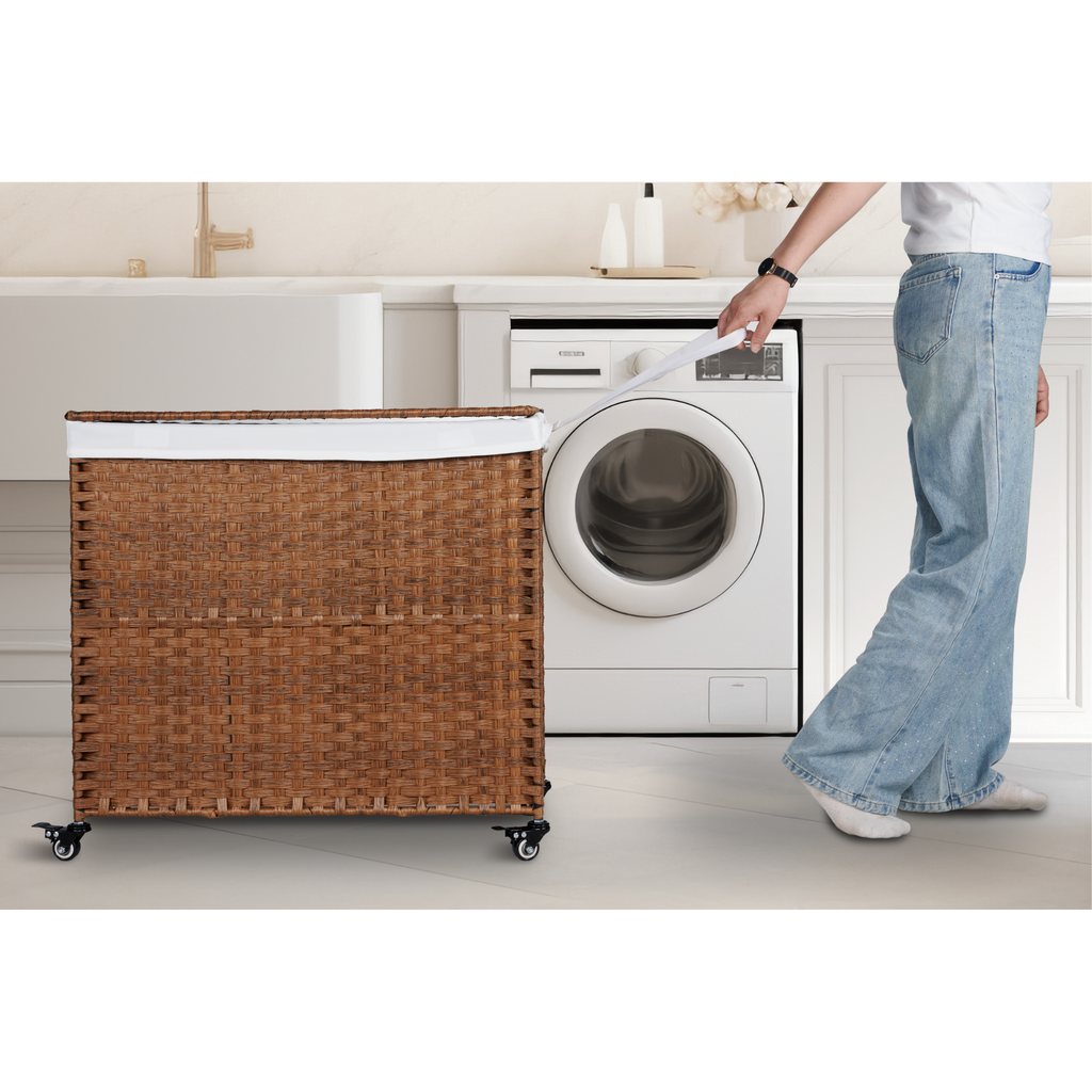 Laundry Hamper With Lid and 02 Removable Bags with Wheels