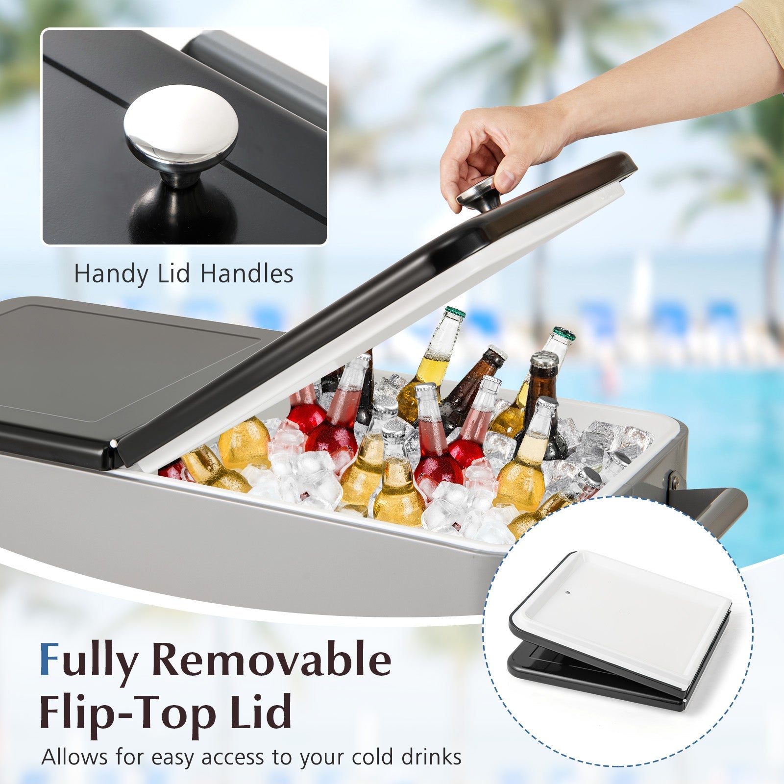 Portable Patio Cooler with Bottom Storage Shelf and Bottle Opener