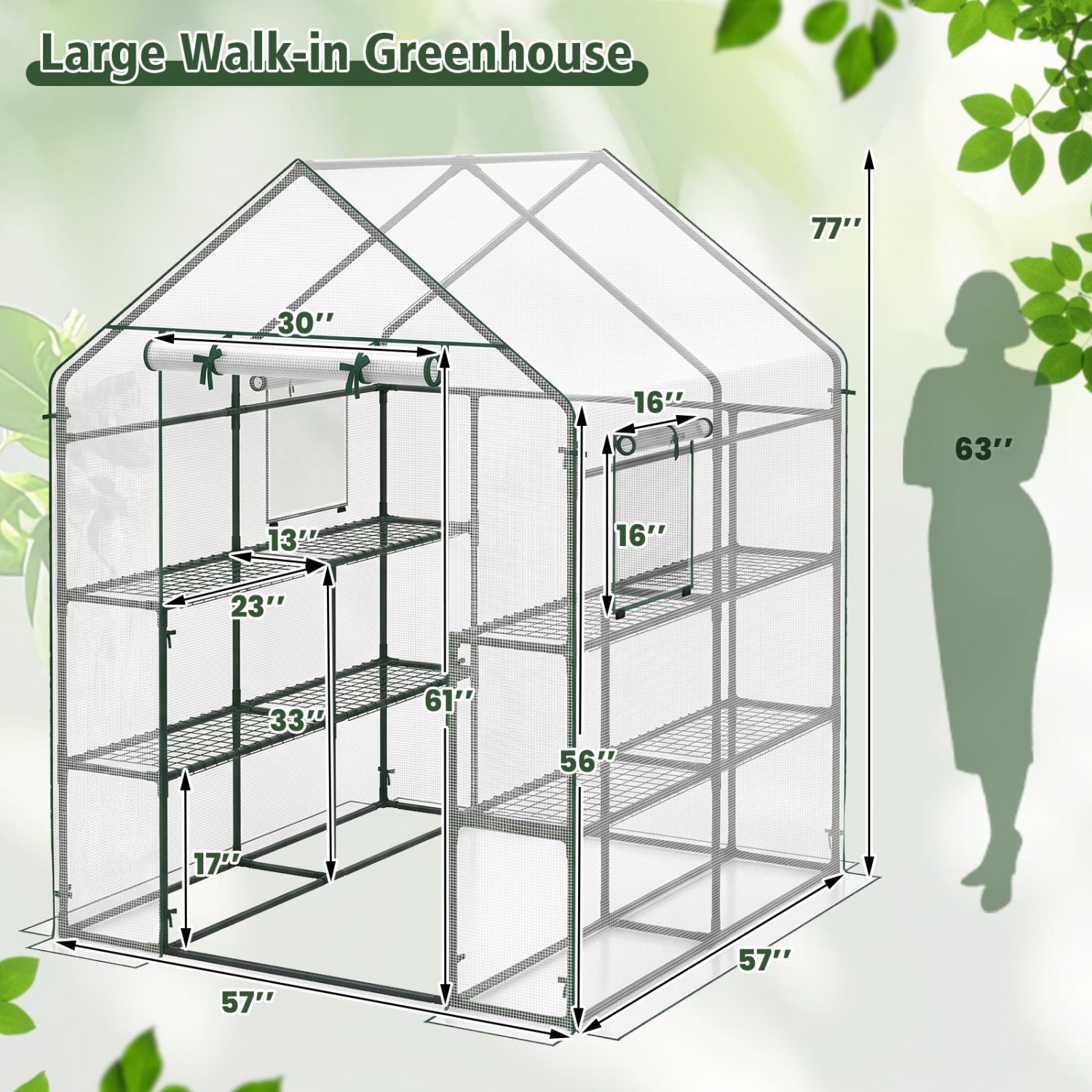 Walk-In Greenhouse 56x56x77 Inch with Observation Windows