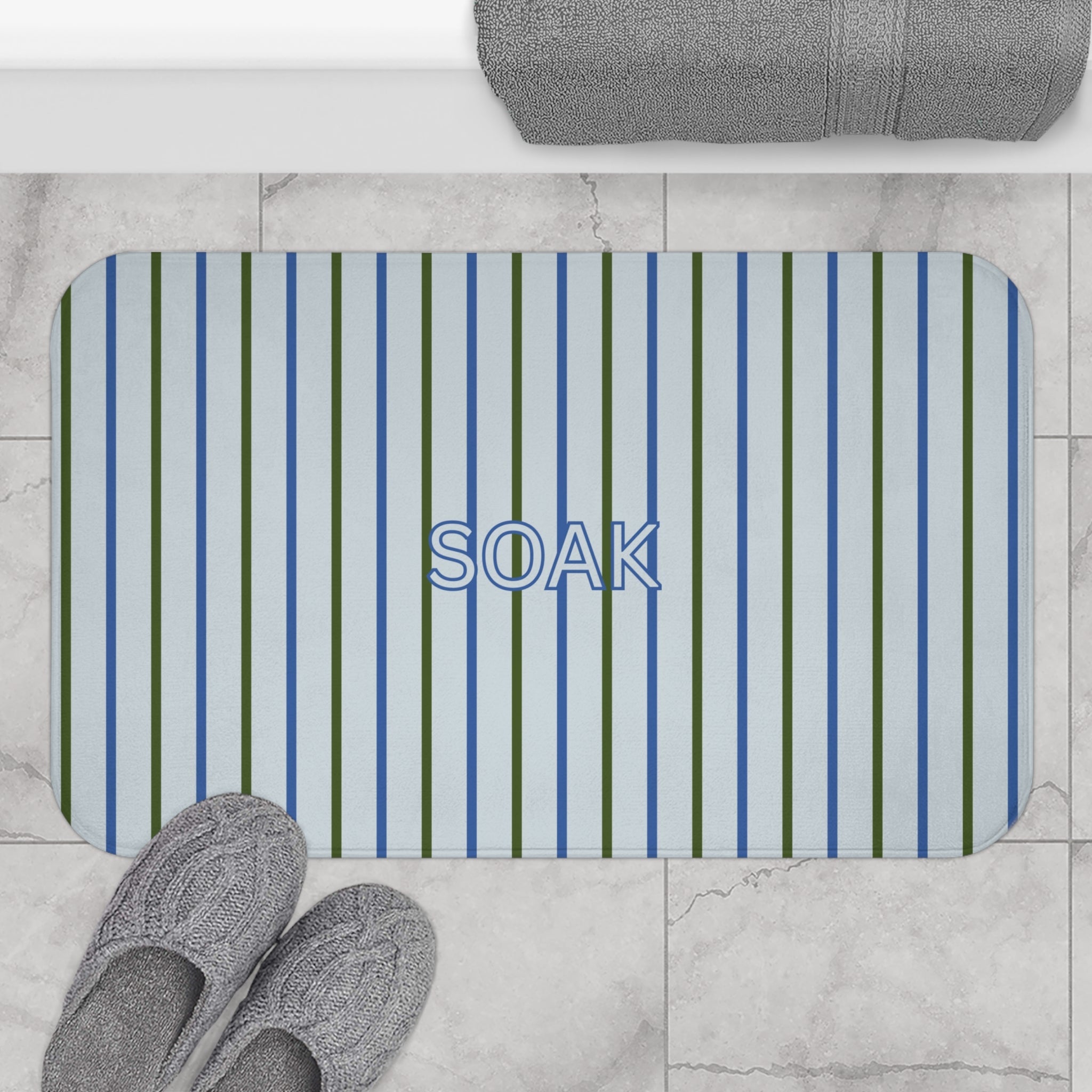 SOAK Striped Bath Mat — Blue & Green Spa Bathroom Rug