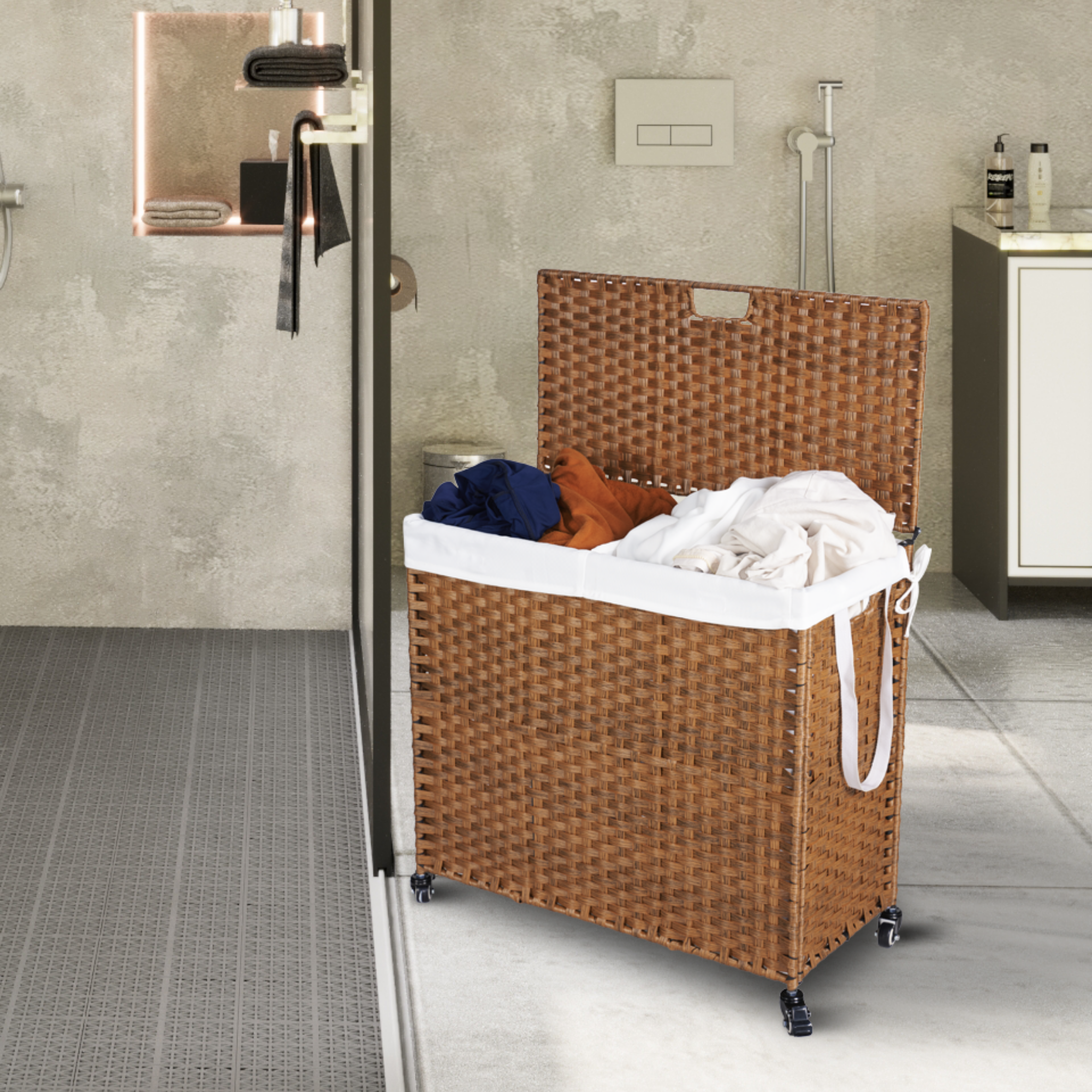 Laundry Hamper With Lid and 02 Removable Bags with Wheels