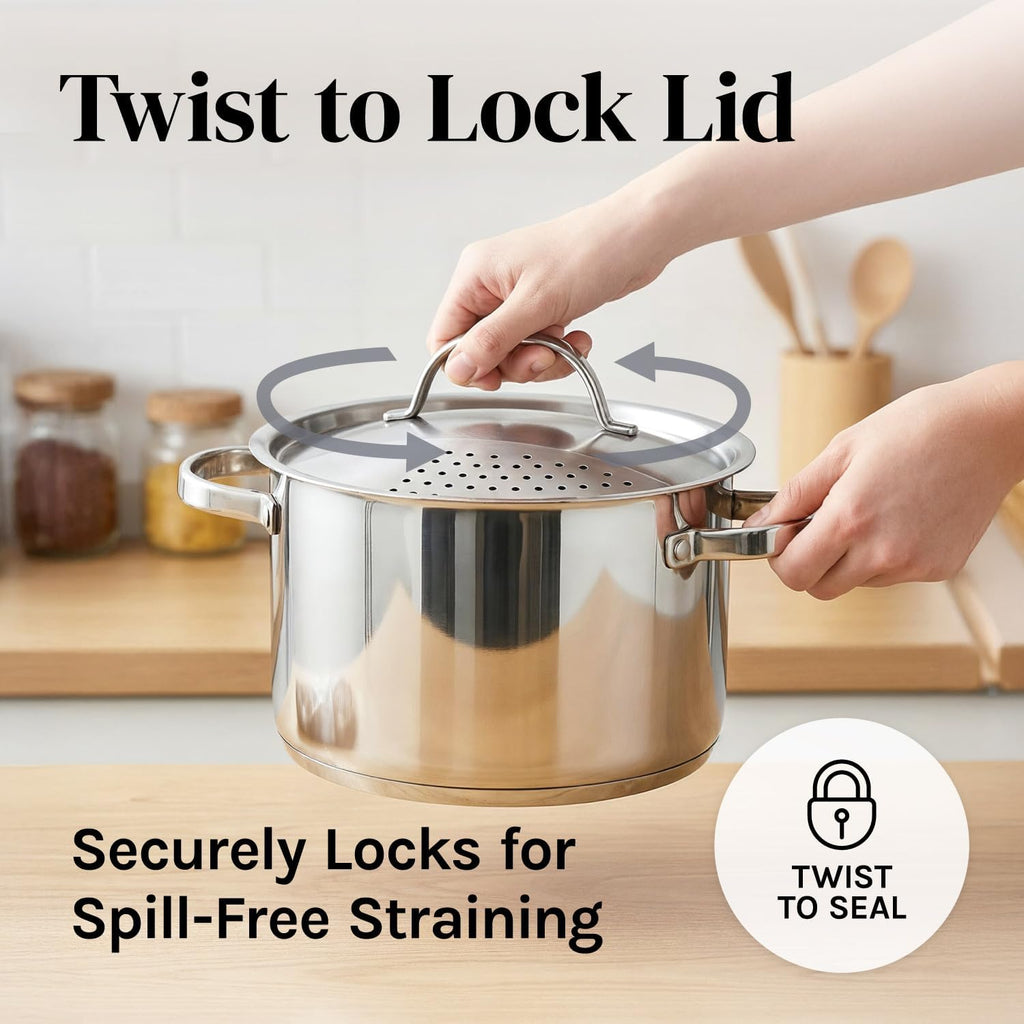 Stainless Steel Pasta Pot with Strainer Lid (5.5 Qt)