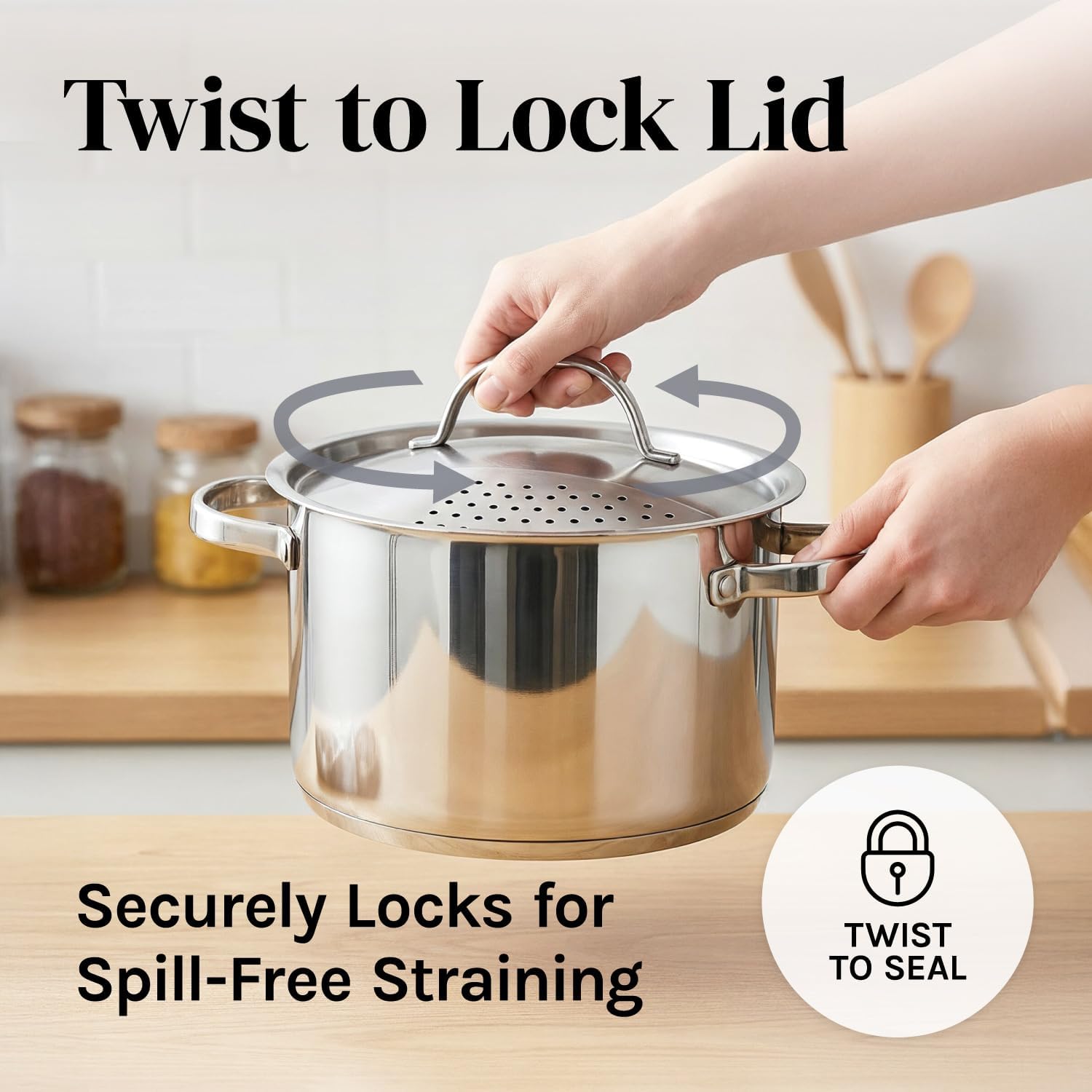 Stainless Steel Pasta Pot with Strainer Lid (5.5 Qt)