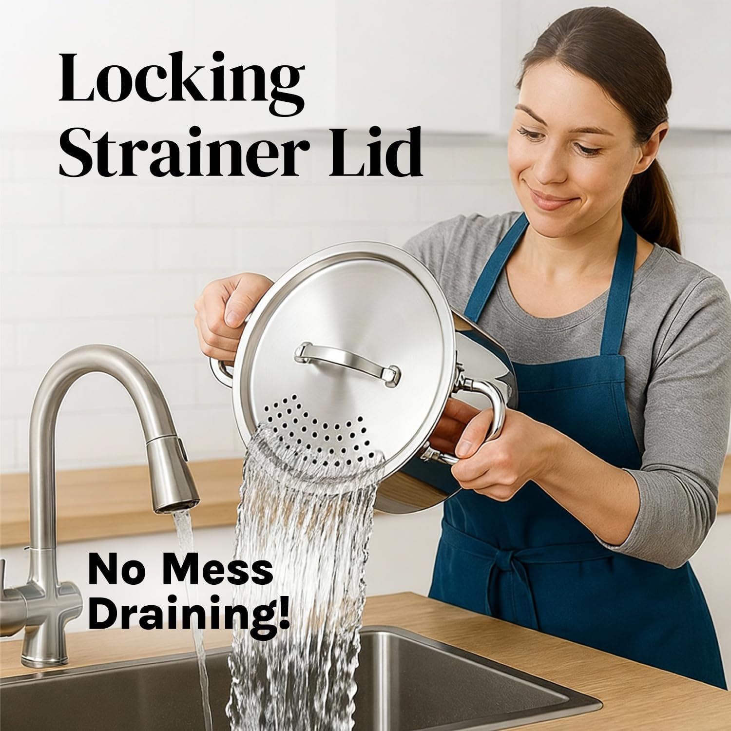 Stainless Steel Pasta Pot with Strainer Lid (5.5 Qt)