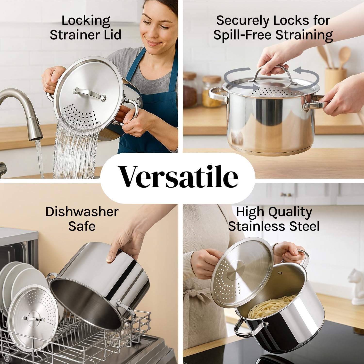 Stainless Steel Pasta Pot with Strainer Lid (5.5 Qt)