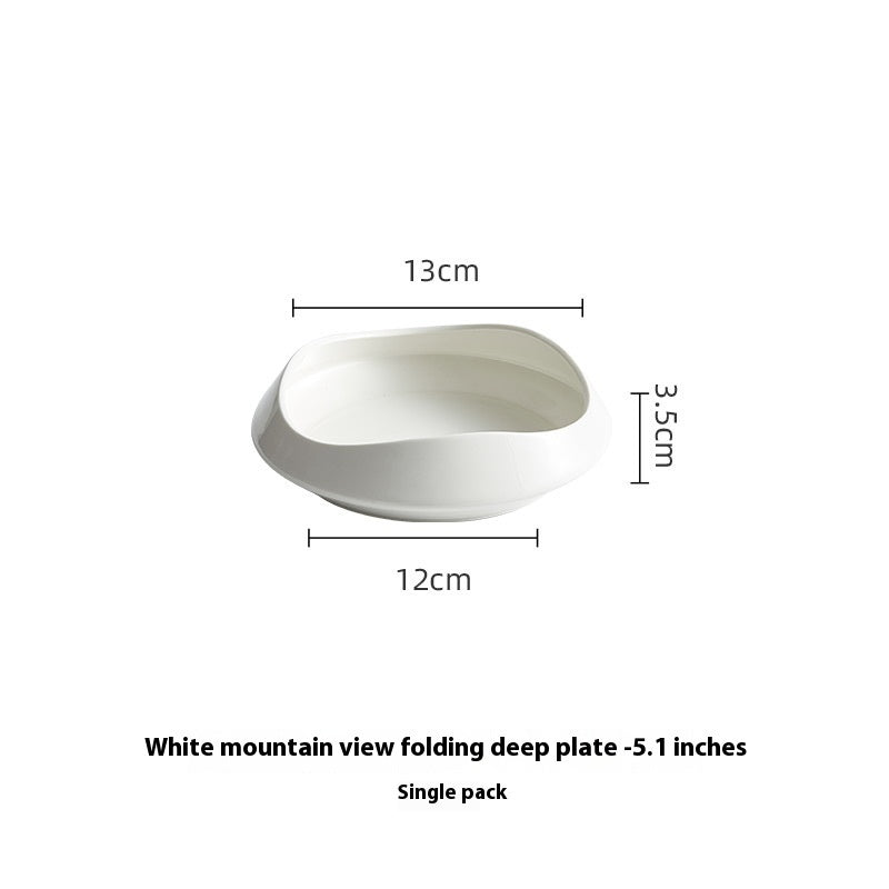 White Porcelain Guanshan Plate – Irregular Japanese‑Style Mountain Rim Dish